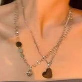 Titanium Double Chain Heart Necklace